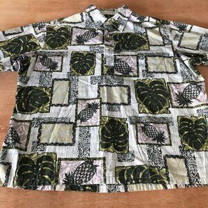 Ono Hawaiian Shirt Men XXL Green Floral 1/4 Button Up Pullover Pocket Collared